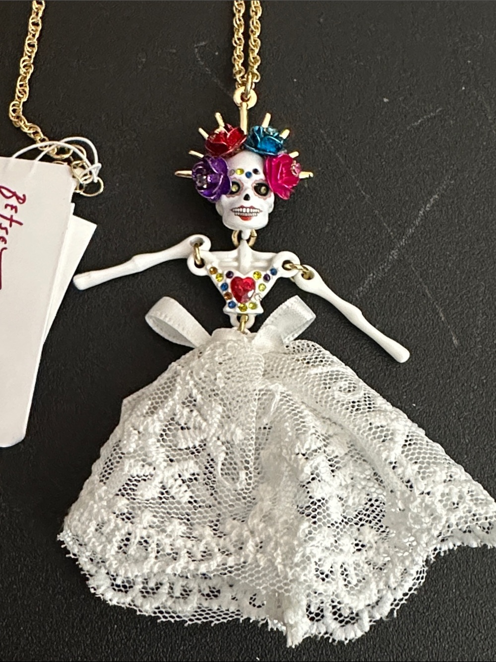 Betsey Johnson Sugar Skull Bride long pendant necklace 18” - Picture 2 of 4